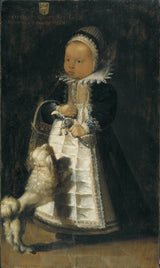 未知 17 世紀女孩與狗藝術印刷品美術複製品牆藝術 id-ah7zk3827 的肖像