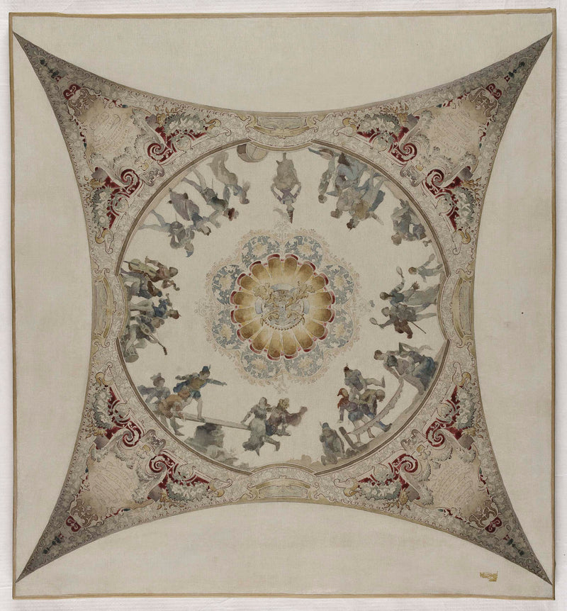 hector-d-espouy-1890-sketch-for-lobau-gallery-of-the-city-hall-of-paris-medieval-scenes-games-dances-and-musicians-art-print-fine-art-reproduction-wall-art