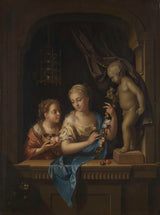 פייטר-ואן-דר-werff-1713-שתי ילדות-עם-פרחים-על-ידי-פסל-של-קופידון-אמנות-הדפס-אמנות-רבייה-קיר-אמנות-id-ahcfcf3wa