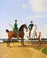 wilhelm-von-kobell-1823-jeger-og-herre-ved-elven-isar-med-utsikt-over-munich-kunsttrykk-fin-kunst-reproduksjon-veggkunst-id-ahcoejrhj