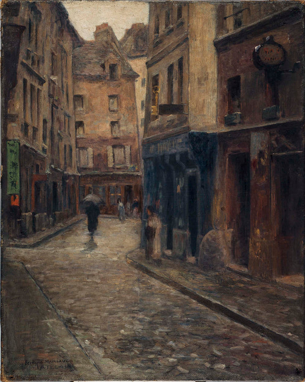 fernand-maillaud-1902-street-lanneau-rain-effect-art-print-fine-art-reproduction-wall-art