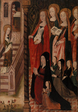 알려지지 않은 마리아 성전에 가는 네 명의 여성 성자와 한 명의 여성 기증자와 그녀의 딸들 예술 인쇄 미술 복제 벽 예술 ID ahjn92fk1