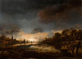 aert-van-der-neer-1650-flodlandskap-vid-solnedgången-konsttryck-finkonst-reproduktion-väggkonst-id-ahk06e1w0