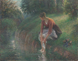 camille-pissarro-1895-kvinna-badande-fötter-i-en-bäck-konsttryck-finkonst-reproduktion-väggkonst-id-ahn3p0sv2