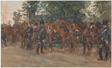 george-hendrik-breitner-1867-hussardos-em pé-ao-lado-de-seus-cavalos-ao-longo-da-estrada-impressão-de-arte-reprodução-de-belas-artes-art-de-parede-id-ahpjswbj3