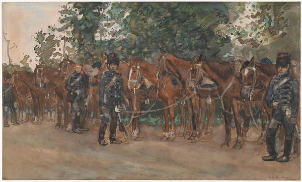 george-hendrik-breitner-1867-hussars-standing-beside-their-horses-along-the-roadside-art-print-fine-art-reproduction-wall-art-id-ahpjswbj3