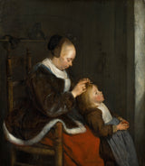 גרארד-טר-בורץ '-1653-אמא-מסרקת-את ילדיה-שיער-ידועה-רודפת-לכינים-אמנות-הדפס-אמנות-רבייה-קיר-אמנות-זהה-אהרס2לאק