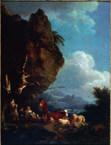 philippe-jacques-ii-de-loutherbourg-1780-landskap-animerade-herdar-konst-tryck-fin-konst-reproduktion-vägg-konst