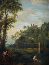 johannes-glauber-1680-arkadiese-landskap-met-salmacis-en-hermafroditus-kunsdruk-fynkuns-reproduksie-muurkuns-id-ai1woongo