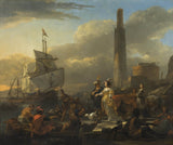 nicolaes-pieterszoon-berchem-1665-harbour-scen-port-port-piece with figres art-print-fine-art-reproduction-wall-art-id-ai4iki2ao