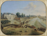 charles-leopold-grevenbroeck-1738-vista-do-castelo-de-la-muette-com-a-chegada-do-rei-arte-impressão-de-belas-artes-reprodução-arte de parede