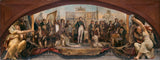 charles-louis-lucien-muller-1864-skiss-för-denon-paviljongen-vid-louvren-de-fyra-konstnärsåldrar-frankrike-presentation-of-plans-to-napoleon-art-print- fin-konst-reproduktion-vägg-konst