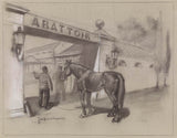 johan-braakensiek-1868-mand-med-hest-ved-indgangen-til-slagteriet-kunsttryk-fine-art-reproduktion-vægkunst-id-ai8hhub3o