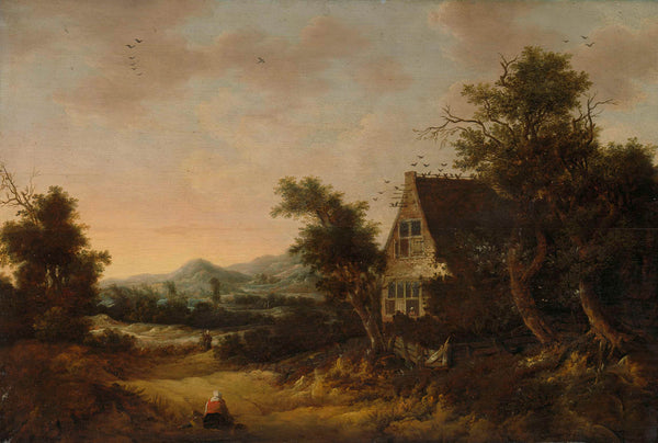 cornelis-van-zwieten-1653-hilly-landscape-with-peasant-cottage-art-print-fine-art-reproduction-wall-art-id-aic40xiss