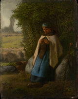 jean-francois-millet-1856-pastora-sentada-em-uma-rocha-impressão de arte-reprodução de belas artes-arte-de-parede-id-aicz1khf3