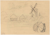 jozef-israels-1834-landskap-met-meul-en-persoon-agter-sambreel-kunsdruk-fynkuns-reproduksie-muurkuns-id-aifd9wxlv