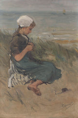 bernardus-johannes-blommers-1870-girl-tricô-nas-dunas-impressão-de-arte-reprodução-de-fine-arte-arte-de-parede-id-aigieqqdf