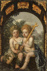 未知-1650-基督教寓言与两个孩子与十字架和圣杯艺术印刷精美艺术复制墙艺术 id-aijfen9vf