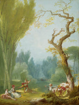 Jean-honore-fragonard 1780，一场马与骑手的游戏，印刷了精美的艺术复制品，墙上的艺术编号是aijizlxht