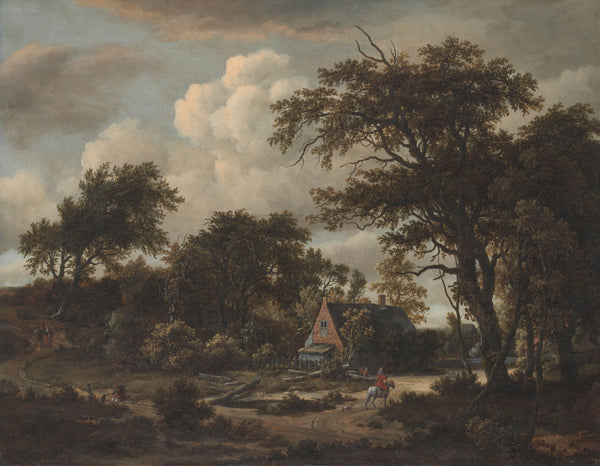 meindert-hobbema-1663-wooded-landscape-with-cottage-and-horseman-art-print-fine-art-reproduction-wall-art-id-aiqgsejkd