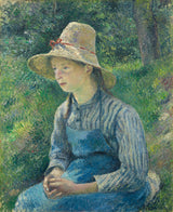 camille-pissarro-1881-nông dân-cô gái-đội-mũ-rơm-nghệ-thuật-in-mỹ-thuật-tái-tạo-tường-nghệ-thuật-id-aiswoaslp