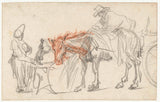 rembrandt-van-rijn-1637-två-hästar-på-en-hållplats-konsttryck-fin-konst-reproduktion-väggkonst-id-aitudbjxb