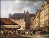 Giuseppe-Canella-1828-The-Street-Prouvaires-and-Saint-Eustache-Church-Art-Print-Fine-Art-Reproduktion-Wandkunst
