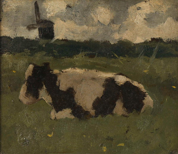 richard-roland-holst-1888-resting-cow-with-a-mill-art-print-fine-art-reproduction-wall-art-id-aivw6pr84