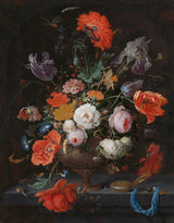 abraham-mignon-1660-martwa natura-z-kwiatami-i-zegarkiem-druk-reprodukcja-dzieł sztuki-sztuka-ścienna-id-aiyzswis5