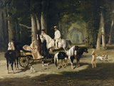 alfred-de-dreux-1848-pan-i-pani-mosselman-i-dwie-córki-sztuka-druk-reprodukcja-dzieł sztuki-sztuka-ścienna