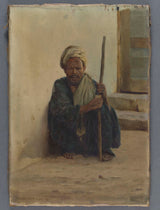henry-brokman-1892-luxor-arab-håller-en-pinne-sitter-på-en-gata-konsttryck-finkonst-reproduktionsväggkonst