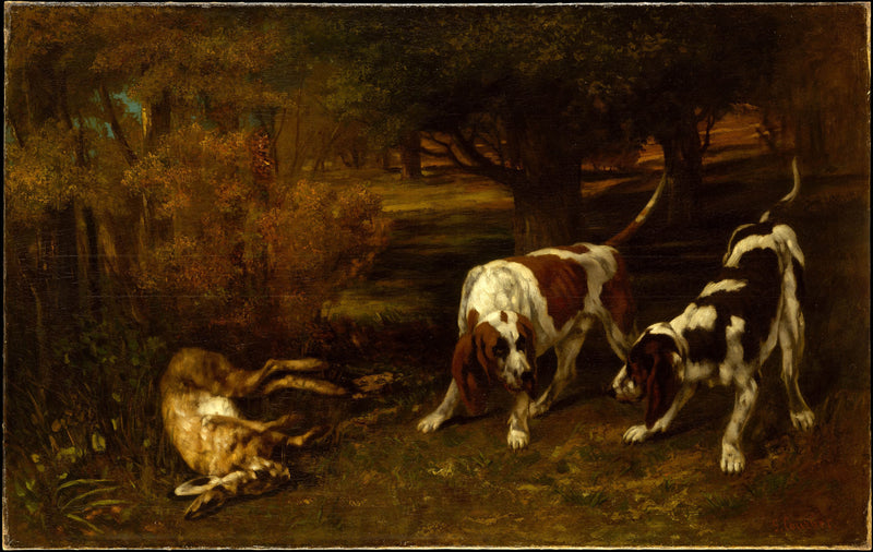 gustave-courbet-1857-hunting-dogs-with-dead-hare-art-print-fine-art-reproduction-wall-art-id-aj0cjyekt