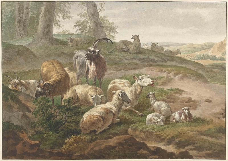 wybrand-hendriks-1754-goats-and-sheep-in-a-hilly-landscape-art-print-fine-art-reproduction-wall-art-id-aj9532ud0