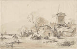 andreas-schelfhout-1797-vinterlandskab-med-en-vindmølle-højre-og-nogle-huse-på-kunsttryk-fin-kunst-reproduktion-vægkunst-id-ajnbwokoz