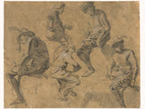 leonaert-bramer-1606-study-sheet-with-four-men-on-horseback-and-on-a-stone-art-print-fine-art-reproduction-wall-art-id-ajph51wq4