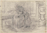 jozef-israels-1834-interieur-met-handwerkende vrouw-met-kind-kunstprint-fine-art-reproductie-muurkunst-id-ajtdrl11d