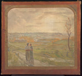 Жан-Жозеф-Ендерс-1904-скица-за-свадбената соба-на-градското собрание-на-Роменвил-пејзаж-со-пар-шетање-уметност-печатење-фина-уметничка-репродукција- ѕид-уметност