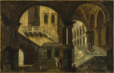 米歇尔·马里斯奇（Michele-Marieschi）院落在一个文艺复兴时期的房子里，艺术印刷精美的艺术复制品墙艺术id