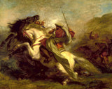 eugene-delacroix-1844-zderzenie-mauretańskich-jeźdźców-sztuka-druk-reprodukcja-dzieł sztuki-sztuka-ścienna-id-ak2felkac