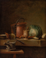 Jean-Simeon-Chardin-zátišie-with-meď-pot-kapusta paličky-and-kachle-kuchyňa-table-s-meď-pot-kapusta egrugeoir-and-kachle-art-print-fine-Art- reprodukcie steny-art-id-ak88ija9k