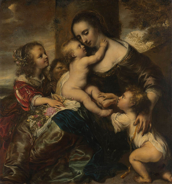 jurgen-ovens-1650-portrait-of-a-woman-with-four-children-depicted-as-caritas-art-print-fine-art-reproduction-wall-art-id-akbin85an