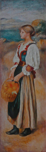 皮埃爾·奧古斯特·雷諾阿-1889-拿著一籃子橘子的女孩-藝術印刷-美術複製品-牆藝術-id-akctsdltb