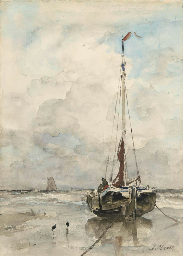 jacob-maris-1847-pink-fishing-at-the-beach-art-print-fine-art-reproduction-wall-art-id-akjcvs83d