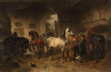 wouter-verschuur-1812-1874-1850-interiør-af-en-stald-med-heste-og-figurer-kunsttryk-fin-kunst-reproduktion-vægkunst-id-akjtjqdm6