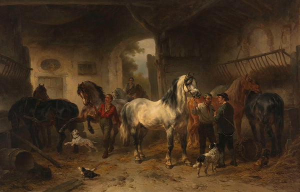wouter-verschuur-1812-1874-1850-interior-of-a-stable-with-horses-and-figures-art-print-fine-art-reproduction-wall-art-id-akjtjqdm6