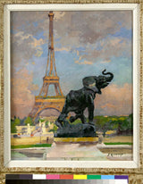 ernest-jules-renoux-1922-az elefánt csapdába ejtett fremietje és az eiffel-torony-művészeti nyomtatás-képzőművészet-reprodukció-fal-művészet
