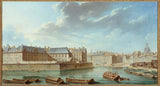 nicolas-jean-baptiste-raguenet-1757-den østlige spissen av ile-saint-louis-med-bretonvilliers-hotell-og-hotellet-lambert-kunst-trykk-kunst-reproduksjon- veggkunst