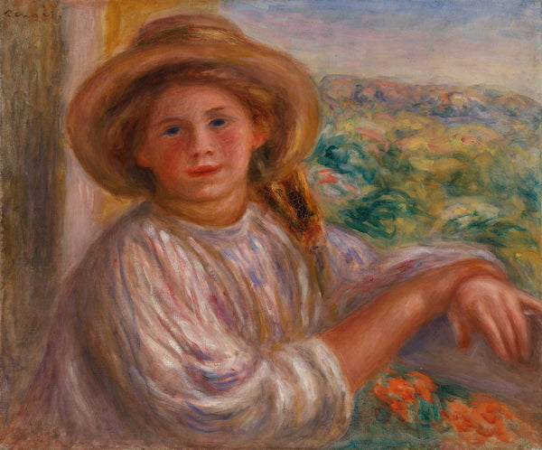 pierre-auguste-renoir-1911-girl-on-a-balcony-cagnes-young-woman-on-the-balcony-cagnes-art-print-fine-art-reproduction-wall-art-id-aksdv996p