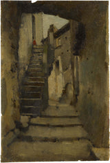Jean-Jacques-henner-1859-罗马小巷中的楼梯艺术印刷艺术复制品墙壁艺术