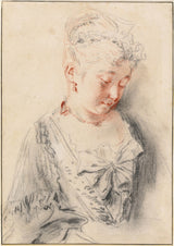 antoine-watteau-1721-zittende-vrouw-naar beneden-kijkend-kunstprint-fine-art-reproductie-muurkunst-id-aktopqa7s
